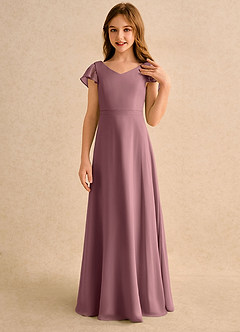 Azazie Nari Girls Formal Flower Girl Dresses Amethyst A-Line with Sleeves Chiffon Dress image5