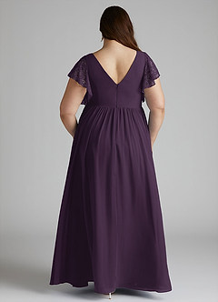 Azazie Zella Bridesmaid Dresses Plum A-Line Lace Chiffon Dress image10
