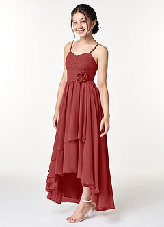 Azazie Catalina Junior Rust A-Line Ruched Chiffon Dress image3