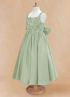 Azazie Midge Blumenmädchenkleider A-Linie Schleifen Matte Satin Kleid Staubiger Salbeigrün image6