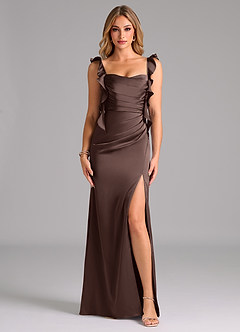 Azazie Jessamine Bridesmaid Dresses Ganache Sheath Corset Stretch Satin Dress image3