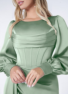 Azazie Raye Bridesmaid Dresses Agave Mermaid Long Sleeve Stretch Satin Dress image5
