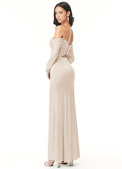 Azazie Hallie Bridesmaid Dresses White Alabaster Sheath Off-The-Shoulder Long Sleeve Stretch Satin Convertible Dress image6