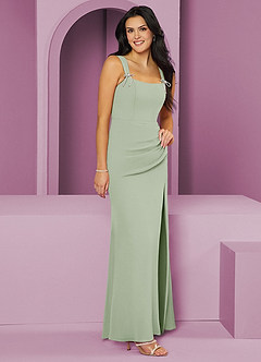 Barbie ♥ Azazie Jurken voor bruidsmeisjes Jurk van Chiffon met Zeemeermin Geplooid Stoffige Salie image9