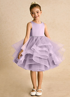 Azazie Tinie Flower Girl Dresses Frosted Lilac Ball-Gown Bow Tulle Dress image3