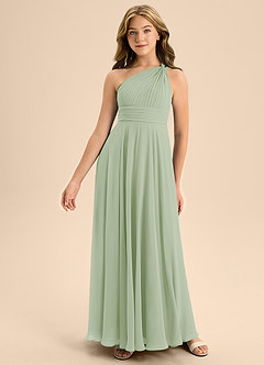 Azazie Charlize Junior Dusty Sage A-Line Pleated Chiffon Dress image3