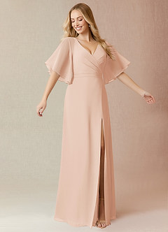 Azazie Cierra Bridesmaid Dresses English Rose A-Line V-Neck Chiffon Dress image1