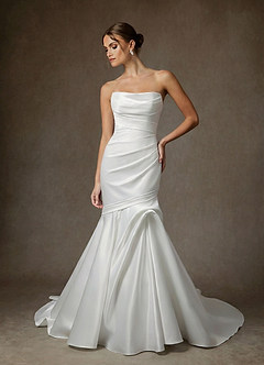 Azazie Abelia Vestidos de novia Vestido de Diamante Blanco de Satén de Corte Sirena con Sin tirantes image3