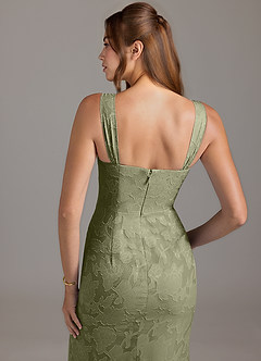 Azazie Denice Bridesmaid Dresses Pistachio A-Line Pleated Floral Burnout Dress image2