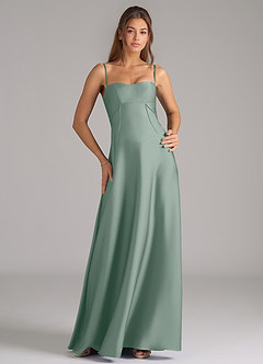 Azazie Valentine Suknie dla druhen Linia A Gorset Satyna elastyczna Do ziemi Sukienka image1