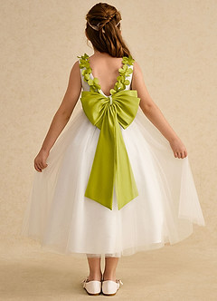 Azazie Lilli Flower Girl Dresses Ivory Lemongrass A-Line Bow Tulle Dress image2