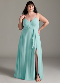Azazie Akita Robes de demoiselle d'honneur Robe Trapèze en Mousseline de soie Aqua image5