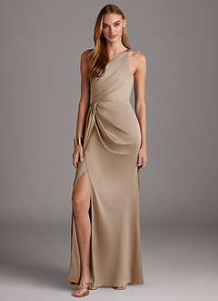 Azazie Mika Jurken voor bruidsmeisjes Jurk van Stretch Satijn met Kolom One-Shoulder Taupe image3