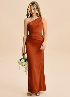 Azazie Akilah Junior Etui Plissee Stretch-Satin Kleid Gebranntes Orange image3