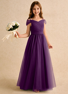 Azazie Yuna Girls Formal Abiti da Ragazza di Fiori Abito A-Line in Tulle Spalle Scoperte Uva image1