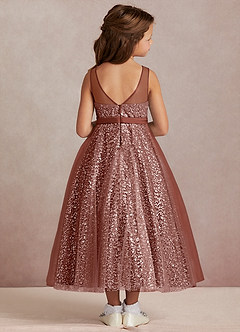 Azazie Siwa Flower Girl Dresses Auburn A-Line Beaded Tulle Dress image3