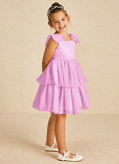 Azazie Vanellope Flower Girl Dresses Candy Pink A-Line Bow Tulle Dress image1