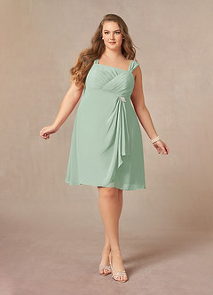 Azazie Olivia At-home Try On Dresses Agave A-Line Square Neckline Pleated Chiffon Dress image9