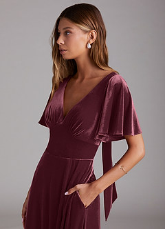 Azazie Kimber Brautjungfernkleider A-Linie mit Taschen Samt Kleid Himbeere image6