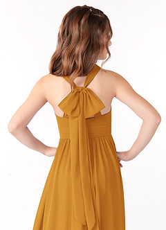Azazie Jaylah Junior Butterscotch A-Line Ruched Chiffon Dress image4