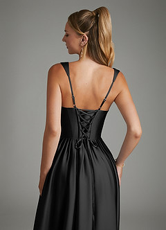Azazie Nevaeh Bridesmaid Dresses Black A-Line Corset Stretch Satin Dress image7