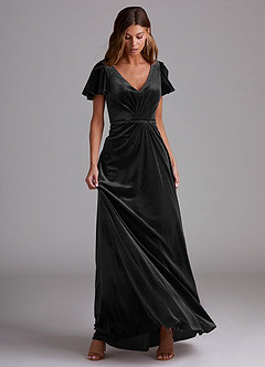 Azazie Soren Bridesmaid Dresses Black A-Line Velvet Dress image4