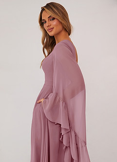Barbie ♥ Azazie Robes de demoiselle d'honneur Robe Trapèze en Mousseline de soie Manche longue Mauve Vintage image6