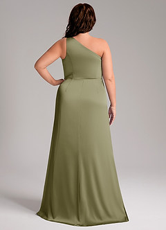 Azazie Phaedra Bridesmaid Dresses Pistachio A-Line One Shoulder Stretch Satin Dress image2
