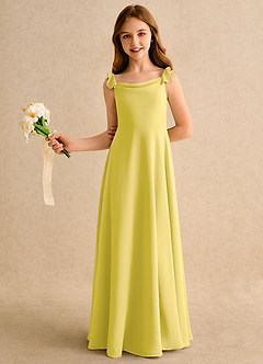Azazie Puppy Girls Formal Flower Girl Dresses Canary A-Line Pleated Chiffon Dress image4