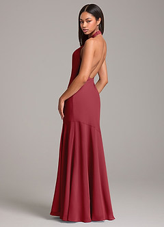 Azazie Lorena Bridesmaid Dresses Pomegranate Mermaid Pleated Chiffon Dress image6