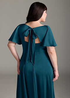 Azazie Kimber Brautjungfernkleider A-Linie Gestreift Stretch-Satin Kleid Tintenblau image12