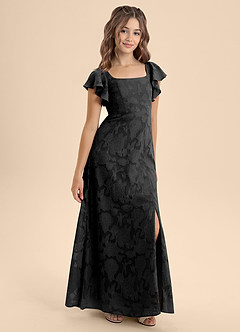 Azazie Bondi Junior Black A-Line Bow Floral Burnout Dress image6