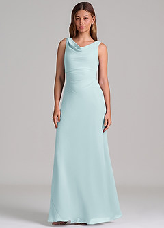 Azazie Nerine Brudtärnklänningar Klä av A-Linje i Chiffong Plisserad Havsglas image4