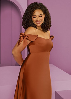 Barbie ♥ Azazie Jurken voor bruidsmeisjes Converteerbaar Jurk van Stretch Satijn met Kolom Off the Shoulder Koper image5