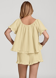 front Kurzarm-Baumwollpyjama-Set mit Rüschen und Schleife