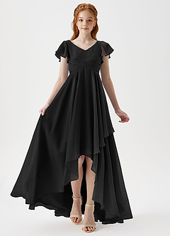 Azazie Caria Junior Black A-Line Pleated Chiffon Dress image6