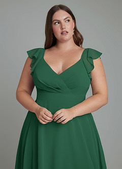 Azazie Leilani Vestidos de damas de honor Vestido Verde Oscuro de Gasa de Línea A con Plisado image11