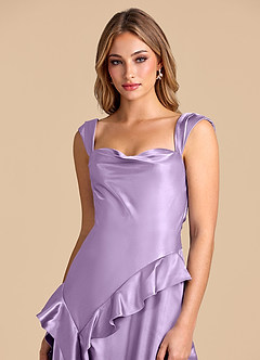Azazie Sloane Brautjungfernkleider A-Linie Herzausschnitt Metallischer Satin Kleid Flieder image7
