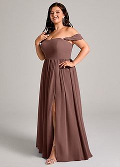 Azazie Calianna Bridesmaid Dresses Espresso A-Line Off the Shoulder Chiffon Convertible Dress image10