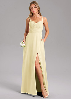 Azazie Terese Bridesmaid Dresses Lemon Sorbet A-Line Pleated Chiffon Dress image1