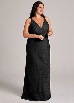 Azazie Tianna Vestidos de damas de honor Vestido de Negro de Devorado Floral de Corte Recto con Encaje image11