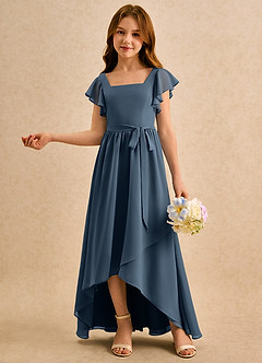 Azazie Milly Girls Formal Blomsterpigekjoler A-Line Plisseret Chiffon Asymmetrisk Kjole image4