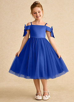 Azazie Amie vestidos de niña de las flores Vestido de Azul Real de Satin Mate de Corte En A con Vestidos sin tirantes image3