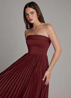 Azazie Mariana Bridesmaid Dresses Cabernet A-Line Pleated Stretch Satin Dress image4