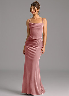 Azazie Sorrel Vestidos de damas de honor Vestido de Rosa Polvorienta de terciopelo de Corte Sirena Convertible con Corsé image7