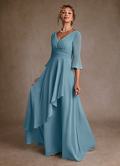 Azazie Eire Kleider für die Brautmutter A-Linie Plissee Chiffon Kleid Stimmungsvolles Blau image3