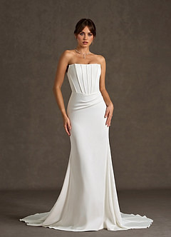 Azazie Grace Wedding Dresses Diamond White Mermaid Off the Shoulder Crepe Back Satin Dress image6