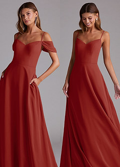 Azazie Marley Bridesmaid Dresses Terracotta A-Line Off the Shoulder Chiffon Convertible Dress image8