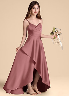 Azazie Prisha Junior Jurk van Stretch Satijn met A-Lijn Geplooid Amethist image8