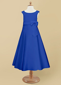 Azazie Lindy vestidos de niña de las flores Vestido de Azul Real de Satin Mate de Corte En A con Plisado image10